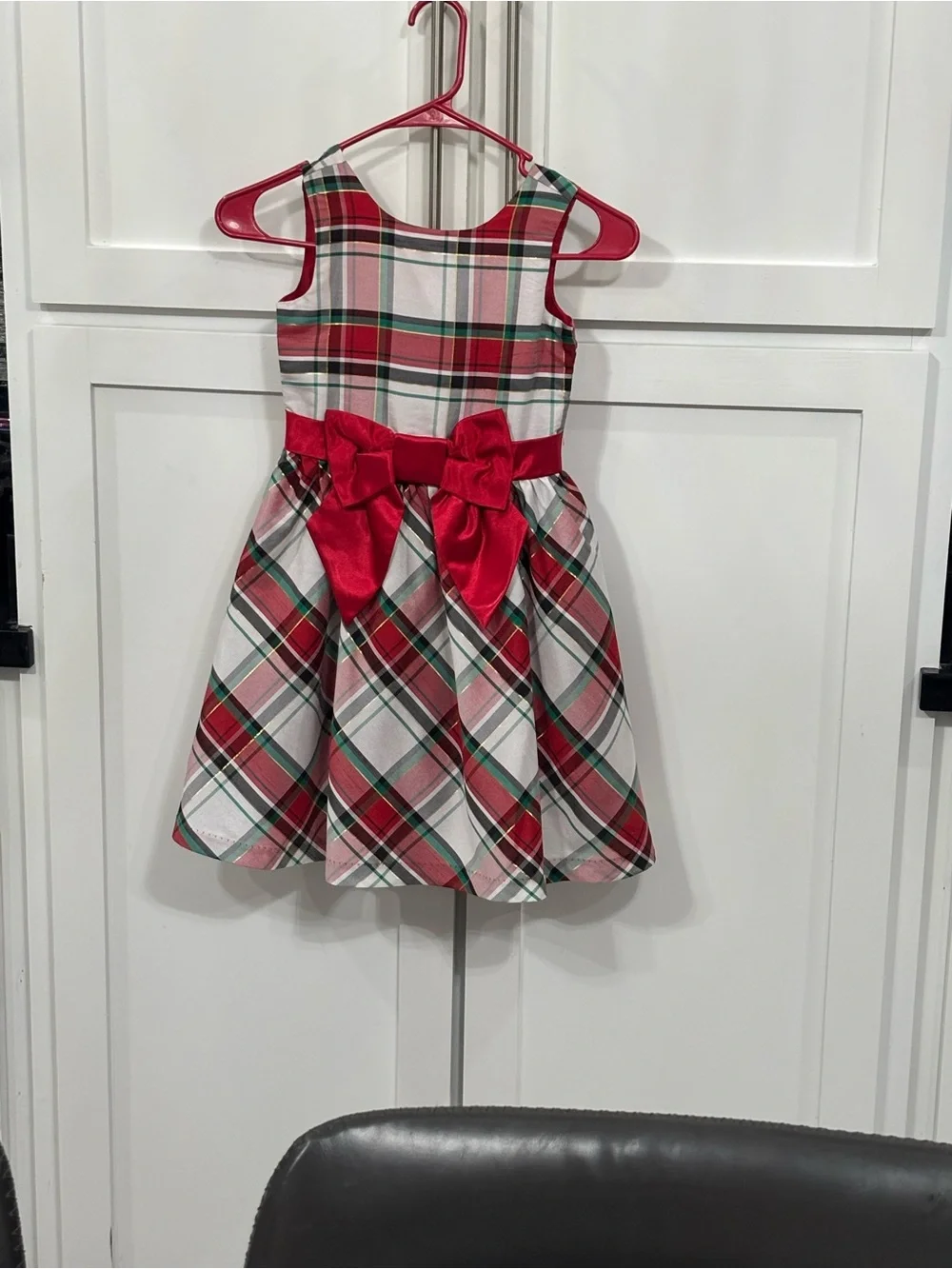 Girls Gymboree Red and Green Plaid Holiday Dress with Satin Bow